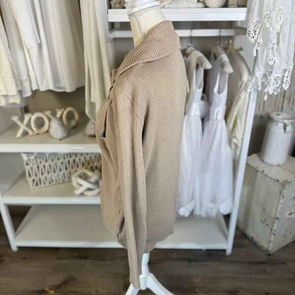 Liz Claiborne Women's Size L Beige Full Zip Collared Cardigan Sweater #3508 - Picture 5 of 8